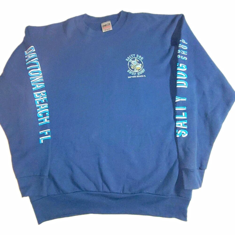 Vintage 90s Salty Dog Surf Shop Sweatshirt XXL Oneita USA Daytona Beach Graphic